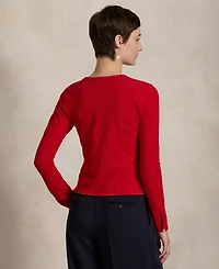Polo Ralph Lauren Women's Stretch Mesh Cotton Crewneck Cardigan Top
