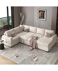 Sectional Sleeper Sofa with Pull-out Bed and Lounge Chair, Usb Type-c Interfaces, Suitable for Living Room, Office, Spacious Spaces