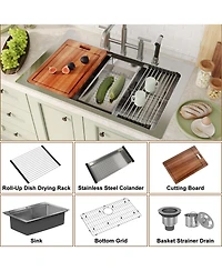 Casainc 33" L x 22" W Single Bowl Stainless Steel Drop-in Workstation Kitchen Sink with Accessories