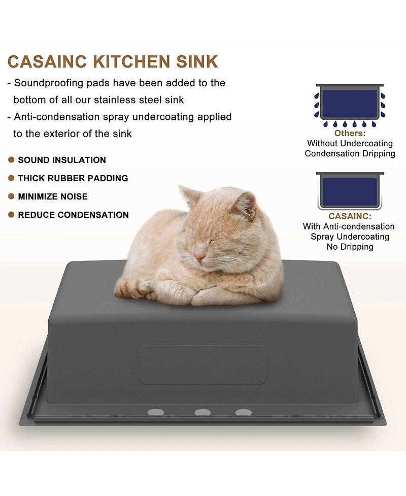 Casainc 33" L x 22" W Single Bowl Stainless Steel Topmount Kitchen Sink with Accessories