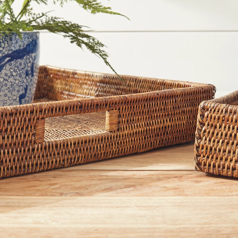 Burma Rattan Ottoman Trays, Set Of 3