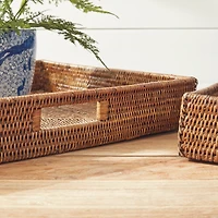 Burma Rattan Ottoman Trays, Set Of 3