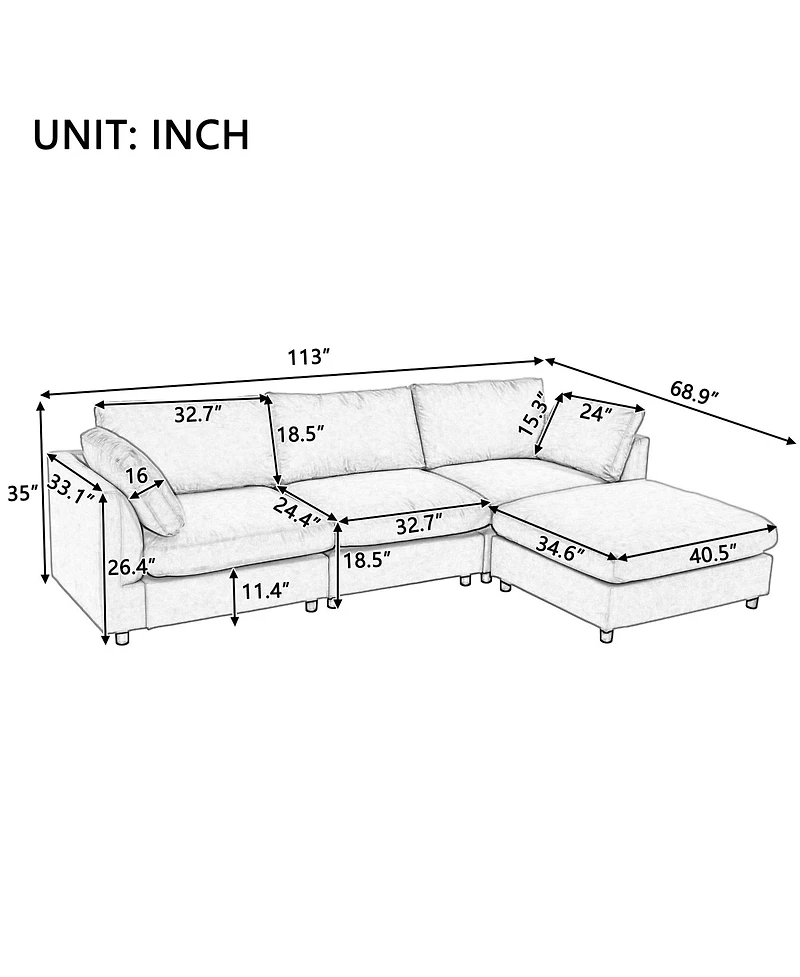 Upholstery Convertible Sectional Sofa, L Shaped Couch with Reversible Chaise