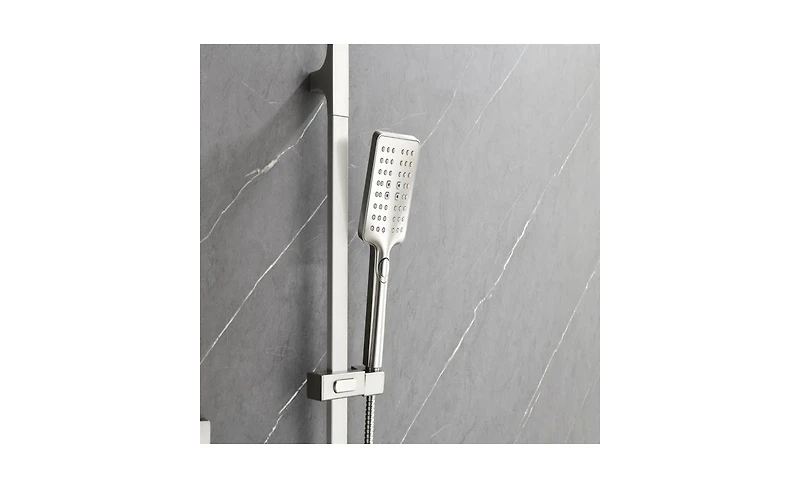 Shower System with Shower Head, Hand Shower, Slide Bar, Bodysprays, Shower Arm, Hose, Valve Trim, and Lever Handles