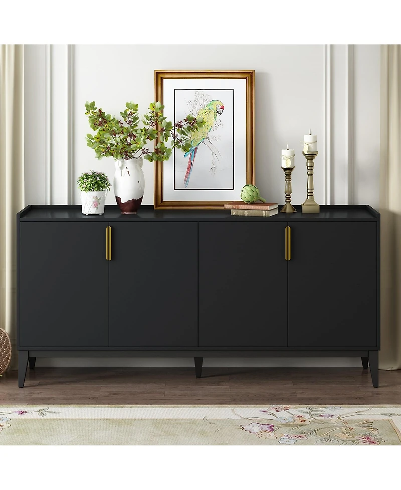 Storage Cabinet Sideboard Wooden with 4 Doors for Hallway, Entryway, Living Room, Adjustable Shelf