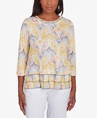 Alfred Dunner Women's Dress Code Geometric Medallion Crewneck Top