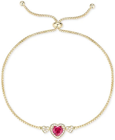 Lab-Grown Ruby (1-1/2 ct. t.w.), Lab-Grown White Sapphire (1/4 ct. t.w.) & Diamond Accent Heart Slider Bracelet in 14K Gold Over Sterling Silver