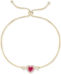 Lab-Grown Ruby (1-1/2 ct. t.w.), Lab-Grown White Sapphire (1/4 ct. t.w.) & Diamond Accent Heart Slider Bracelet in 14K Gold Over Sterling Silver