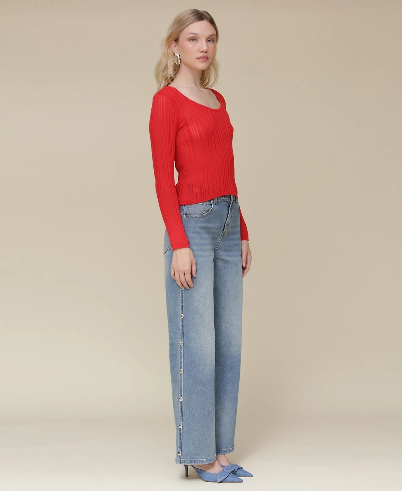 Avec Les Filles Women's Scoop-Neck Pullover Sweater