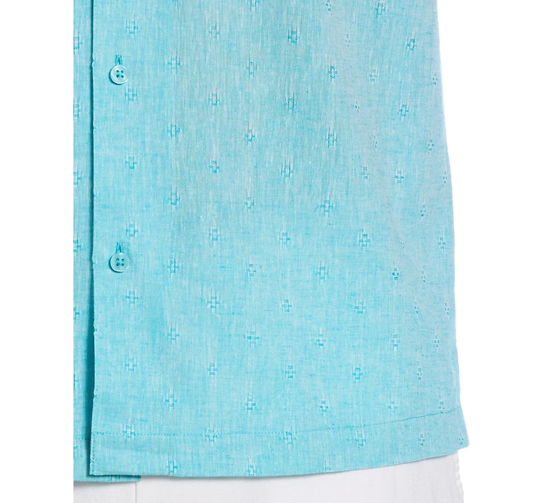 Cubavera Men's Linen Blend Diamond Dobby Print Short Sleeve Button-Down Shirt