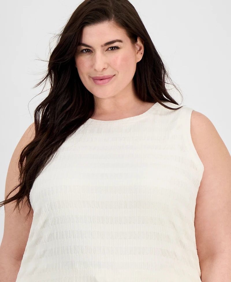 Anne Klein Plus Pucker-Wave Knit Sleeveless Top