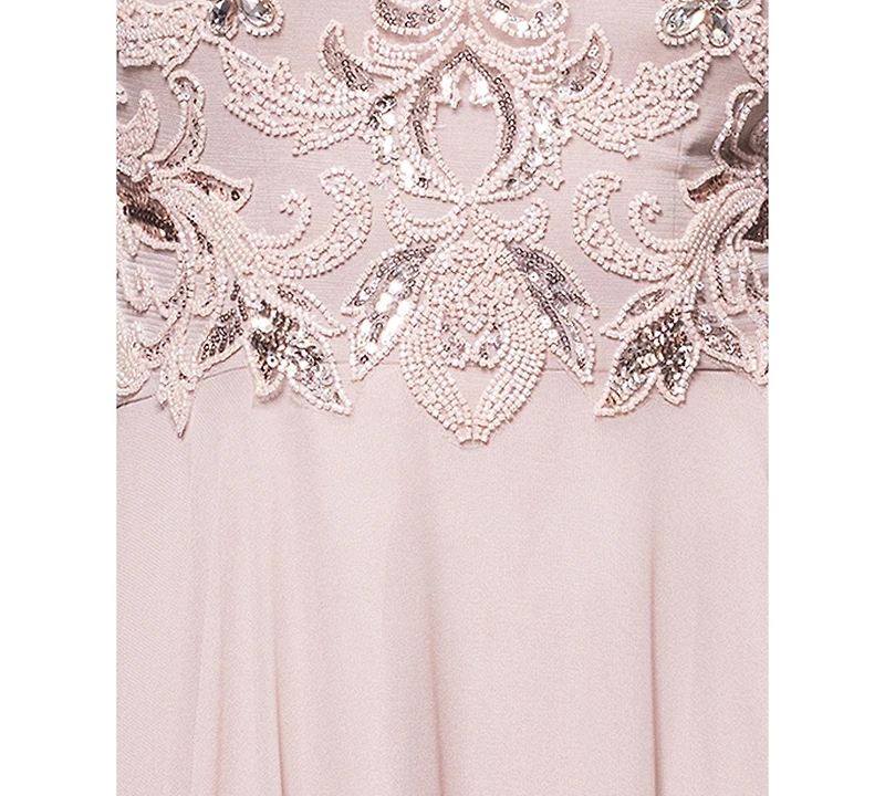 Xscape Petite Beaded Sleeveless High-Neck Gown