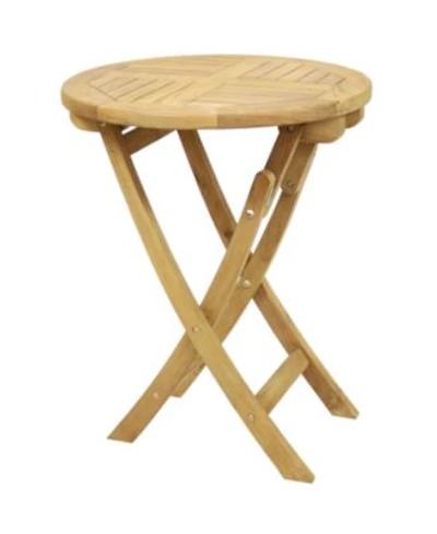 Round Folding Solid Teak Outdoor Dining Table Light Wood Stain Finish 23 Inches