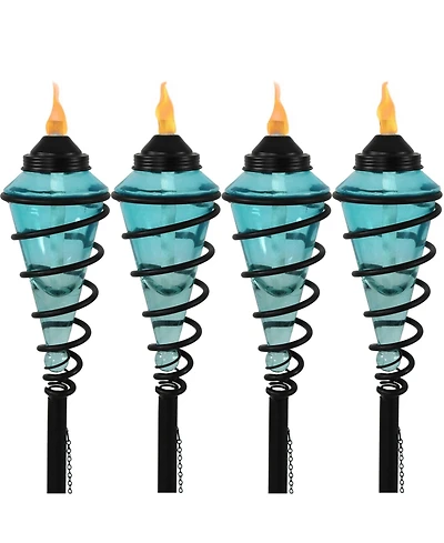 Outdoor Adjustable Height Glass and Metal Swirl Patio and Lawn Torch Set