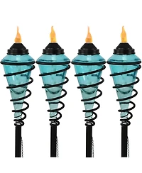 Outdoor Adjustable Height Glass and Metal Swirl Patio and Lawn Torch Set