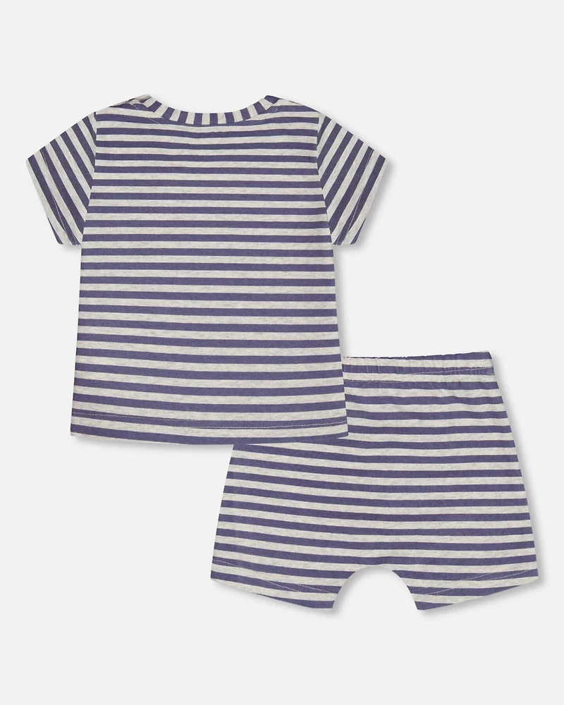 Deux par Deux Baby Boys Cotton Short Sleeve Top And Short Set Striped Navy
