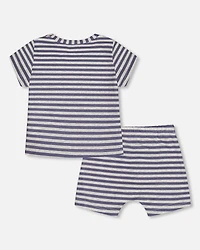 Deux par Deux Baby Boys Cotton Short Sleeve Top And Short Set Striped Navy