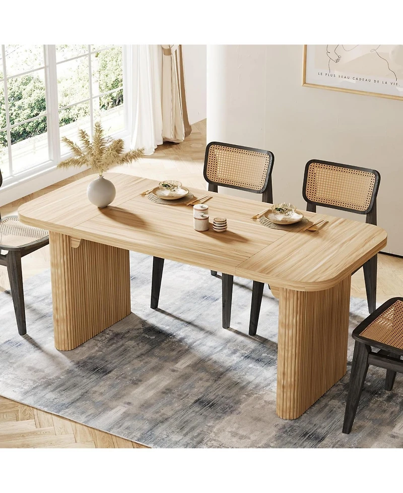 Tribesigns Farmhouse Dining Table for 4-6 People, 62-Inch Modern Kitchen Table with Double Robust Pedestal, Wooden Dinner Table(Only Table)