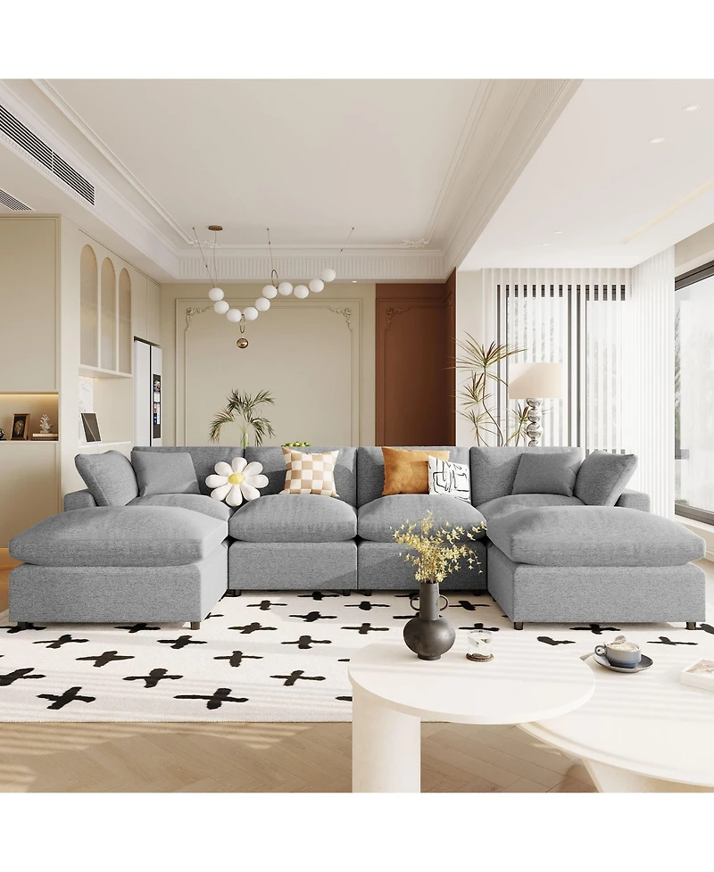 Modern Large U-Shape Sectional Sofa, 2 Chaise with Removable Ottomans for Living Room