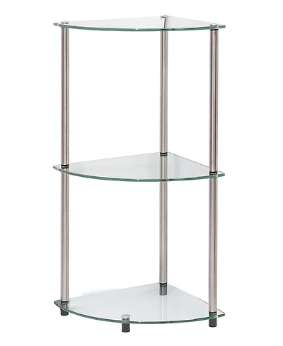 Convenience Concepts 13.75" Glass Designs2Go Classic 3 Tier Corner Shelf