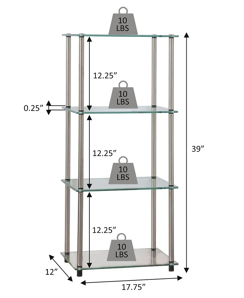 Convenience Concepts 17.75" Glass Designs2Go Classic Glass 4 Tier Tower