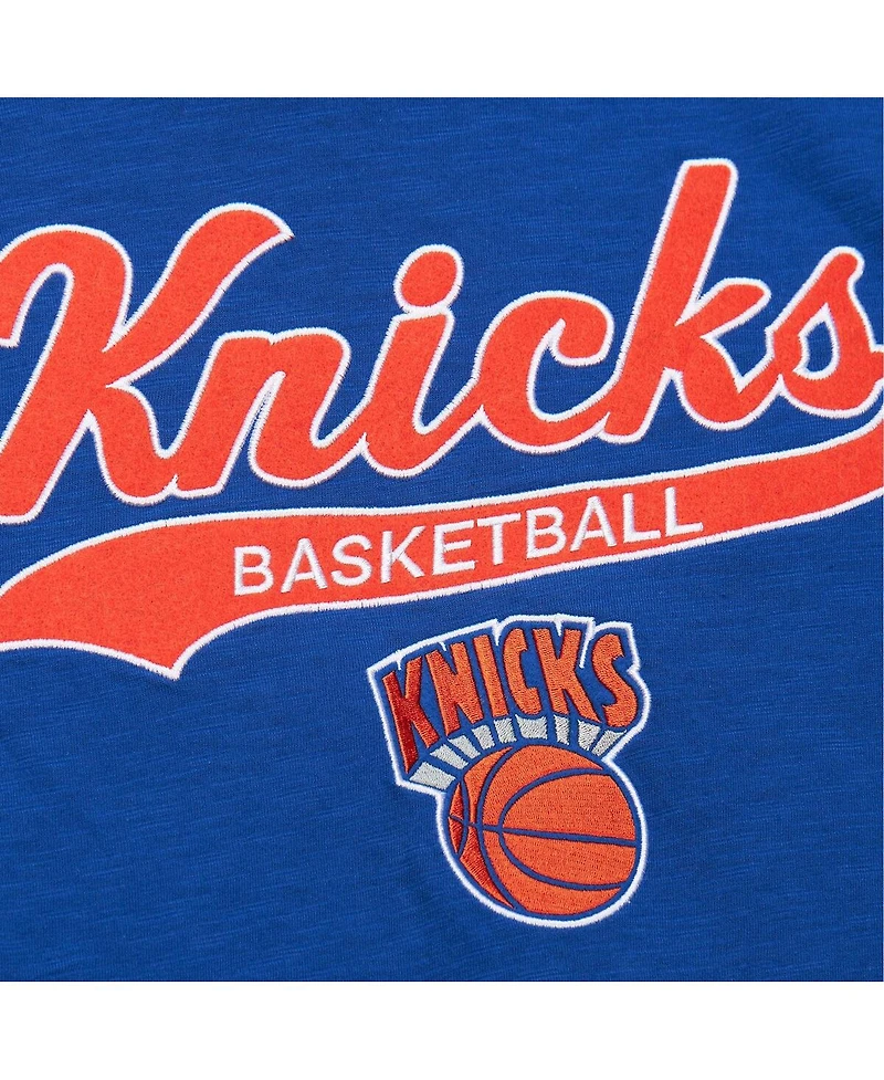 Mitchell & Ness Men's Blue New York Knicks Hardwood Classics Felt Applique Slub T-Shirt