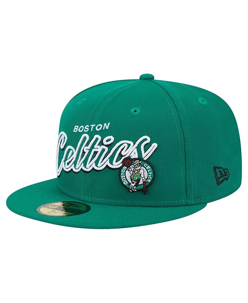 New Era Men's Kelly Green Boston Celtics Sport Night Script Sided 59FIFTY Fitted Hat
