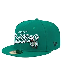 New Era Men's Kelly Green Boston Celtics Sport Night Script Sided 59FIFTY Fitted Hat
