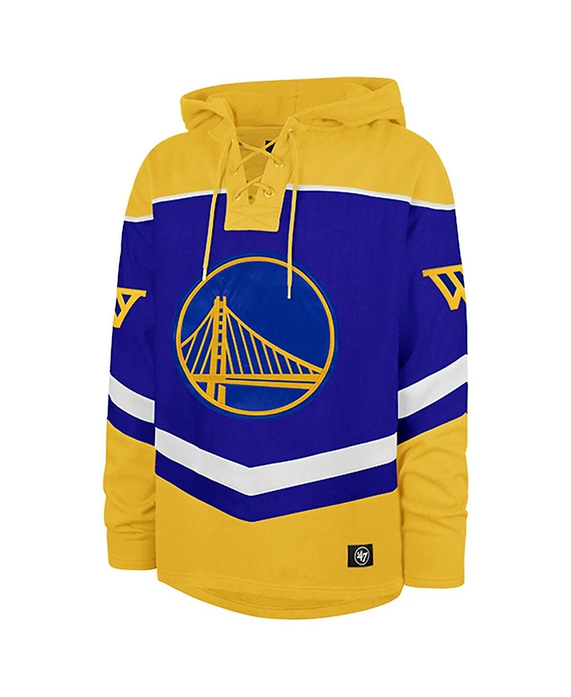 '47 Brand Men's Royal Golden State Warriors Oversized Tri-Satin Layup Lacer Pullover Hoodie