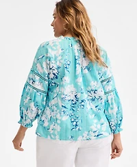 Style & Co Plus Printed Split-Neck Top, Exclusively at Macy's