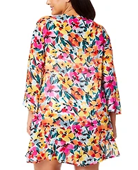 Anne Cole Plus Size Floral-Print Flounce Tunic Swim Cover-Up