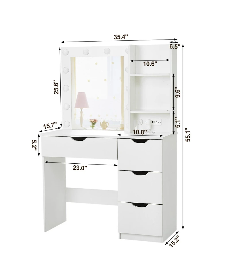 Modern Vanity Makeup Desk with Vanity Mirror, 4 Drawers