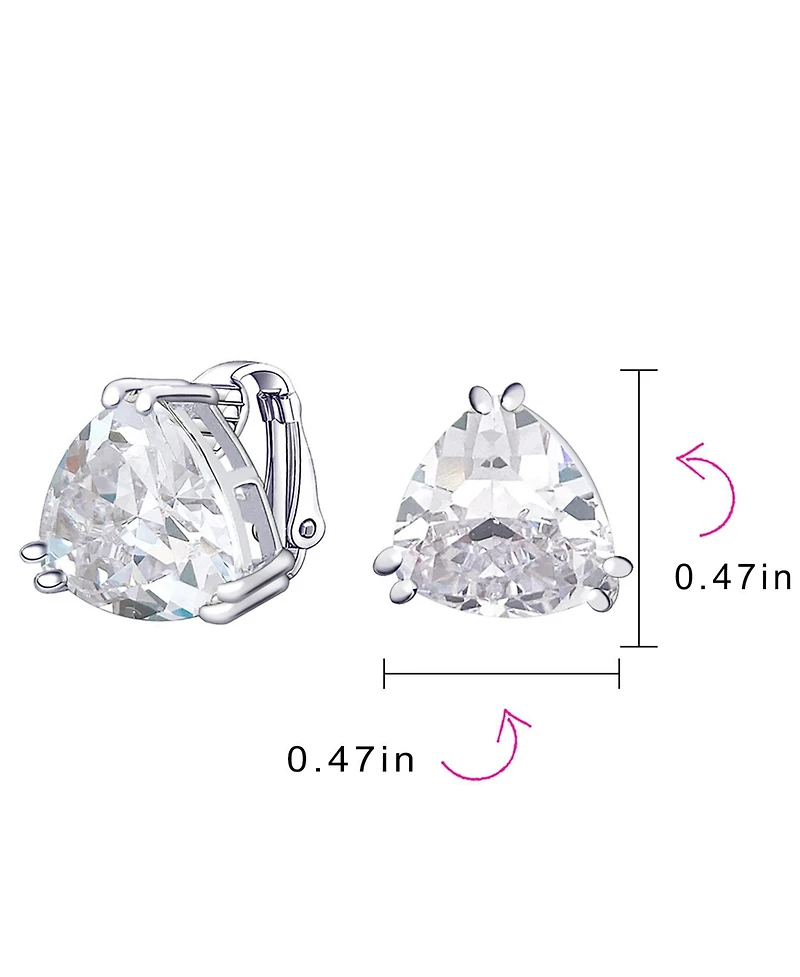 Bling Jewelry Triangle Shape Classic Large Statement 6CT Cz Solitaire Clip On Stud Earrings Rhodium Plated Brass Non Pierced 12MM