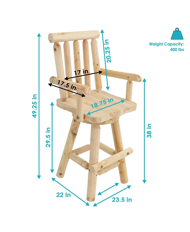 Unfinished Fir Wood Log Cabin Style Rustic Swivel Bar Stool