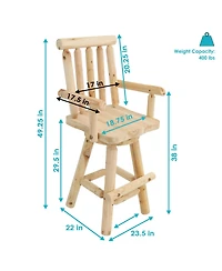 Unfinished Fir Wood Log Cabin Style Rustic Swivel Bar Stool