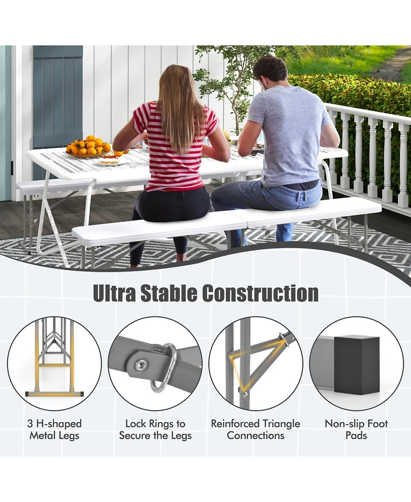 6 Feet Plastic Folding Bench Picnic Camping Dining Seat with Carrying Handle