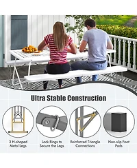6 Feet Plastic Folding Bench Picnic Camping Dining Seat with Carrying Handle