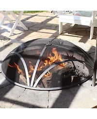 Outdoor Heavy-Duty Reinforced Steel Round Fire Pit Spark Screen with Ring Handle