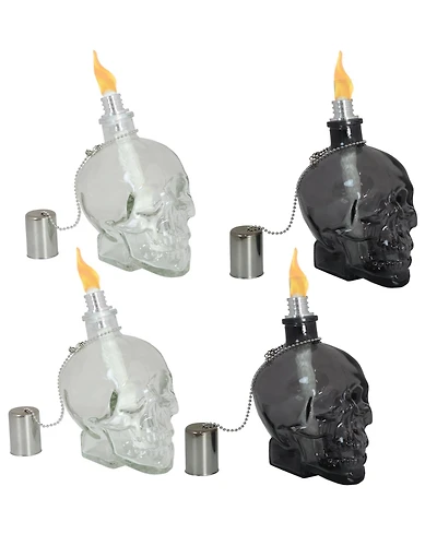 Grinning Skull Glass Tabletop Torches - Clear and Black