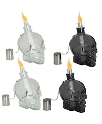 Grinning Skull Glass Tabletop Torches - Clear and Black