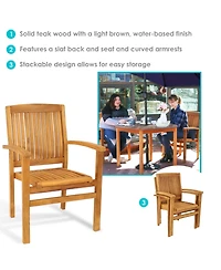 Outdoor Solid Teak Wood Slat-Back Patio Dining Armchair