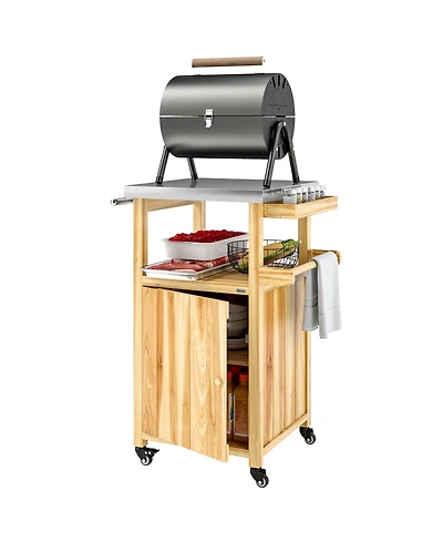Outsunny Grill Cart, Kitchen Island with Stainless Steel Top, Dark