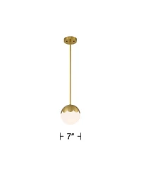 360 Lighting Camila 7" Mid Century Modern Pendant Ceiling Light Fixture Dining Room Over Table Globe Antique Brass Finish Mini