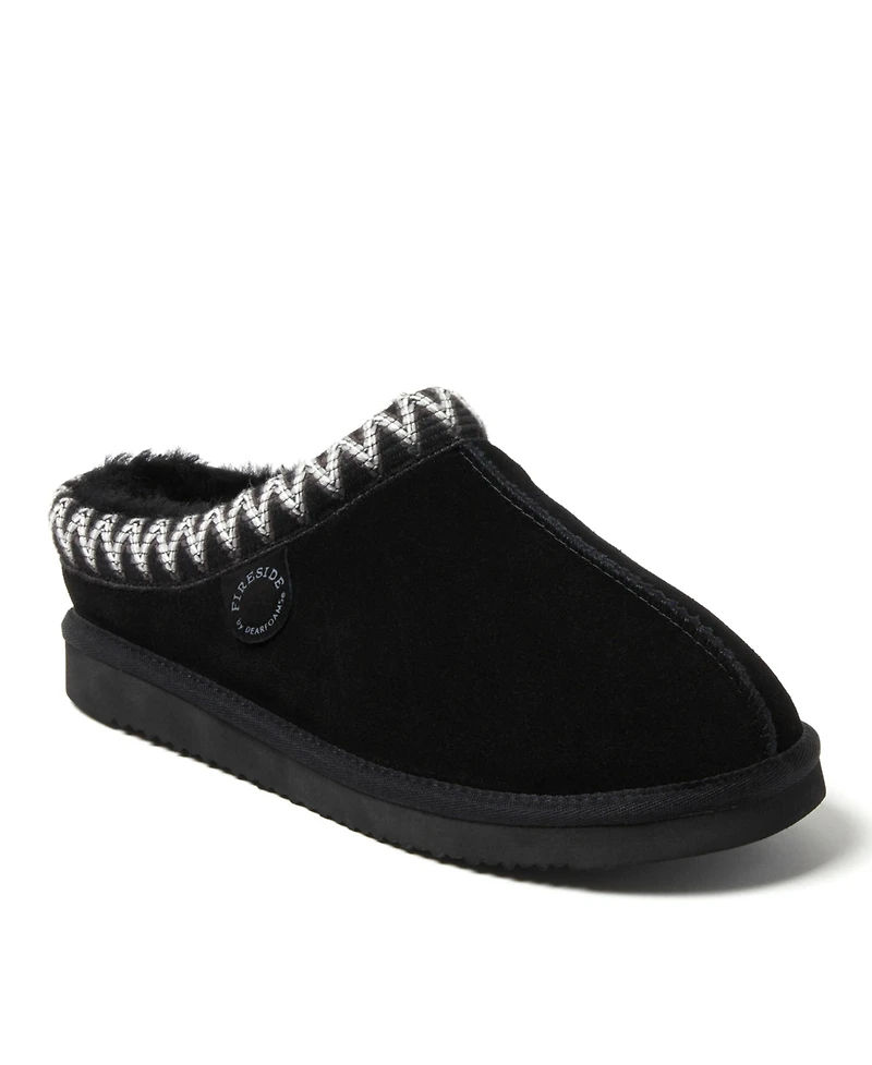 Dearfoams Men's Fireside by Grafton Genuine Shearling Clog Slipper with Taping