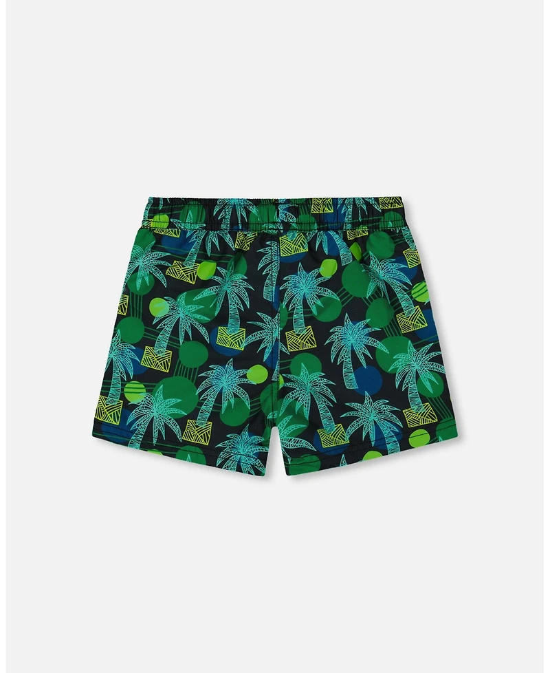 Boy Printed Swim Trunks Green Jungle On Black - Toddler|Child