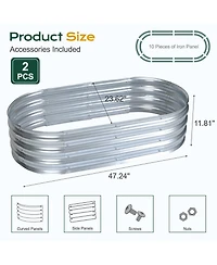 Aoodor 2Pcs Galvanized Raised Garden Bed Kit,47.24''(L) x 23.62''(W) x11.81''(H) Outdoor Garden Planter Oval Large Boxes for Vegetables, Flowers, Herb