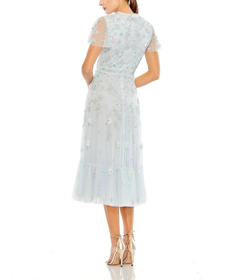 Mac Duggal Women's Embellished High Neck Cap Sleeve A Line Dress