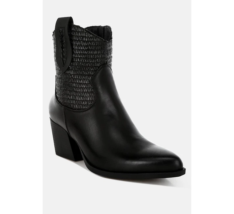 Big Mood Raffia & Faux Leather Cowboy Boots Women