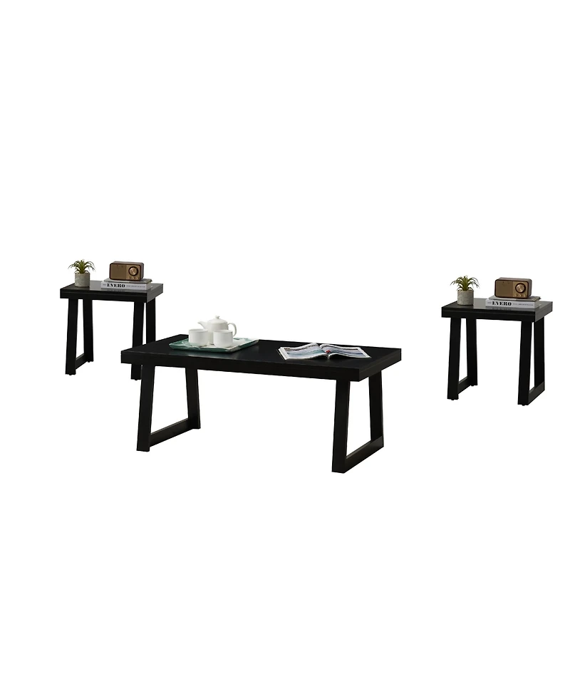 Kings Brand Furniture Charlie 3 Piece Modern Occasional Table Set - Includes Coffee Table and 2 End Side Tables Living Room Sets (Black)