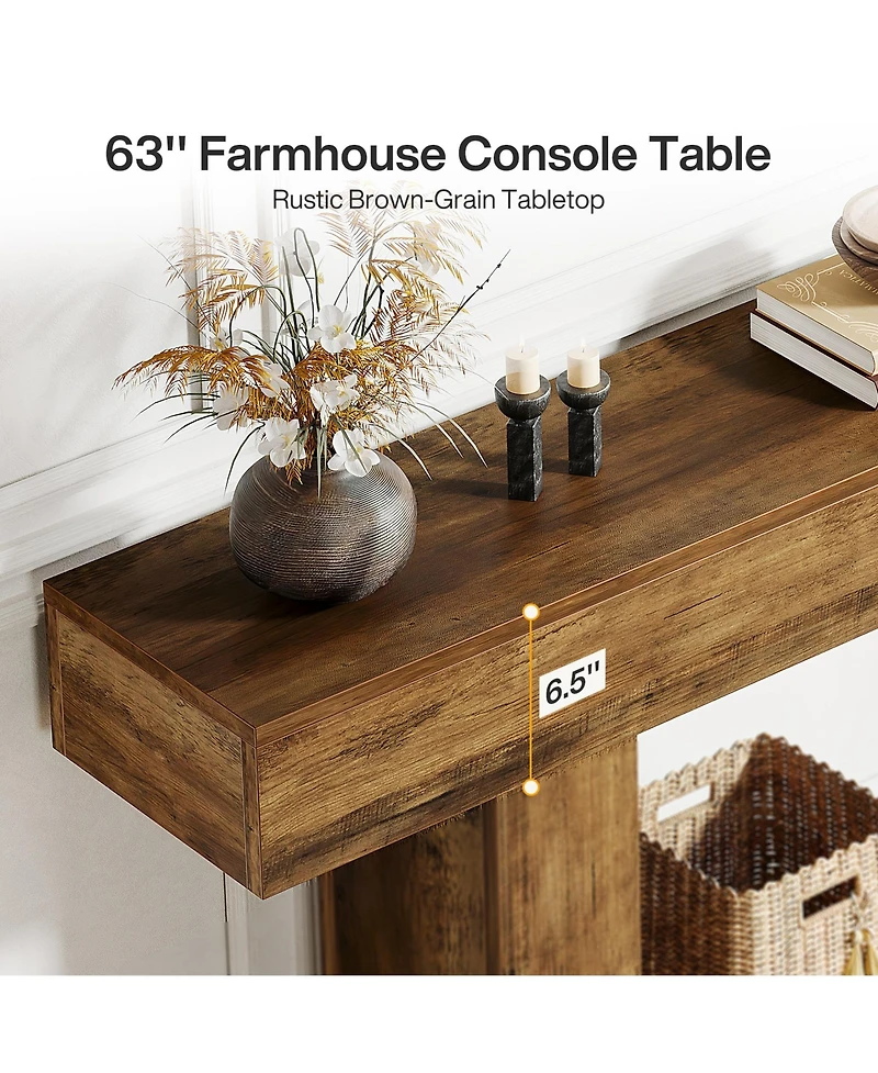 Tribesigns 63" Console Table, Farmhouse 2-Tier Entryway Table with U-Shaped Base, Narrow Long Wood Sofa Table Behind Couch Table for Living Room,